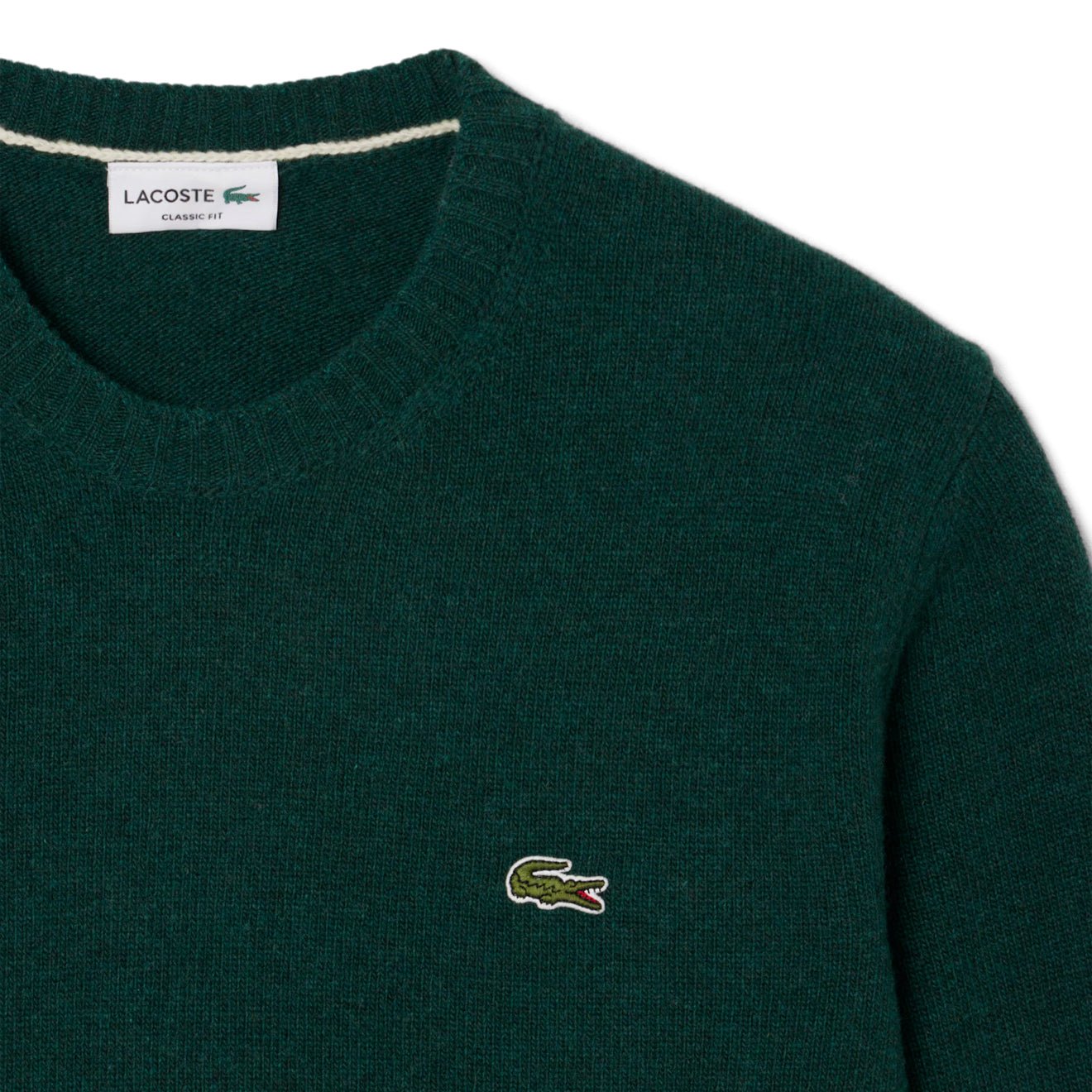 Lacoste Carded Wool Crew Neck Sweater Sinople Green - The Sporting Lodge