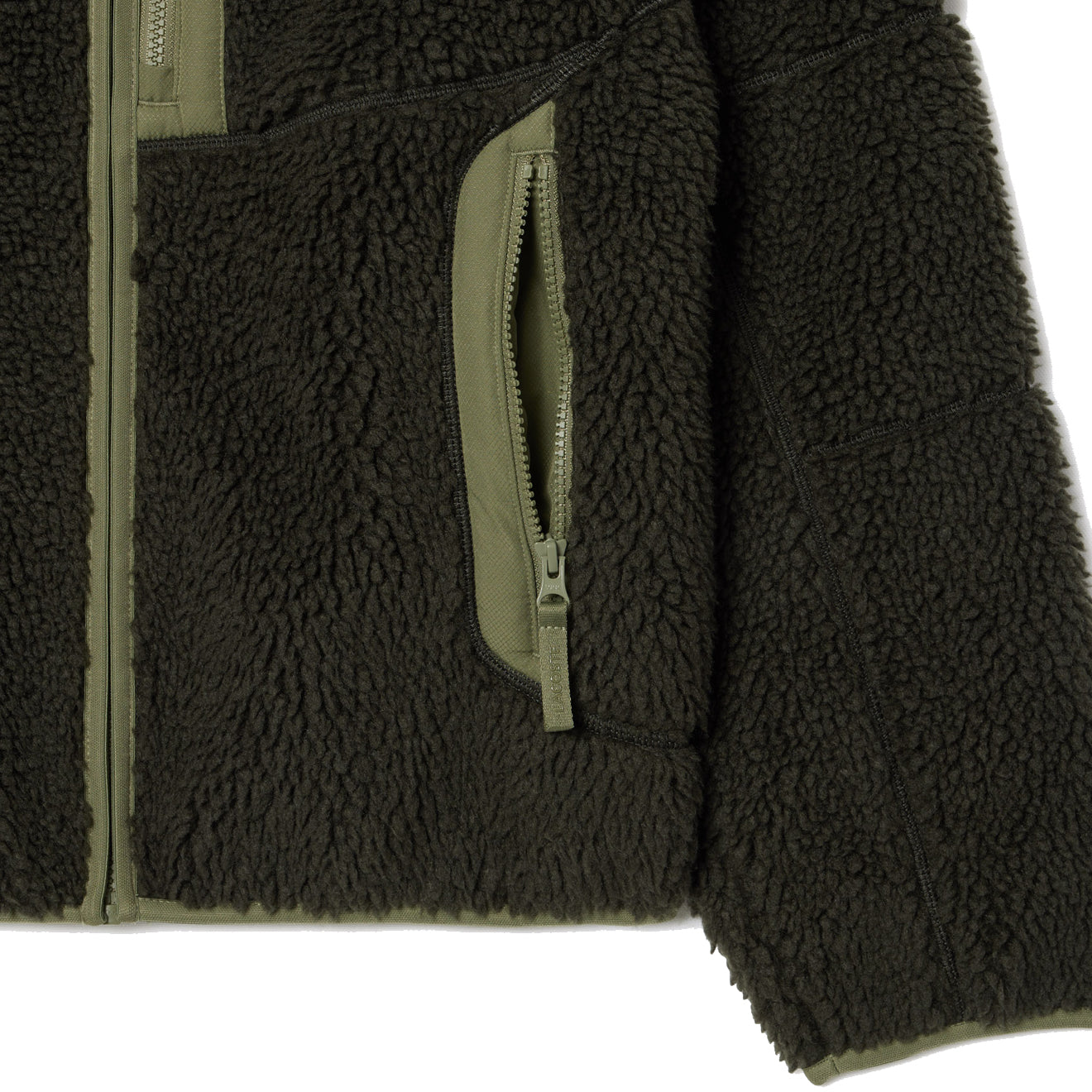 Lacoste Colourblock Fleece Zip-Up Jacket Khaki Green - The Sporting Lodge