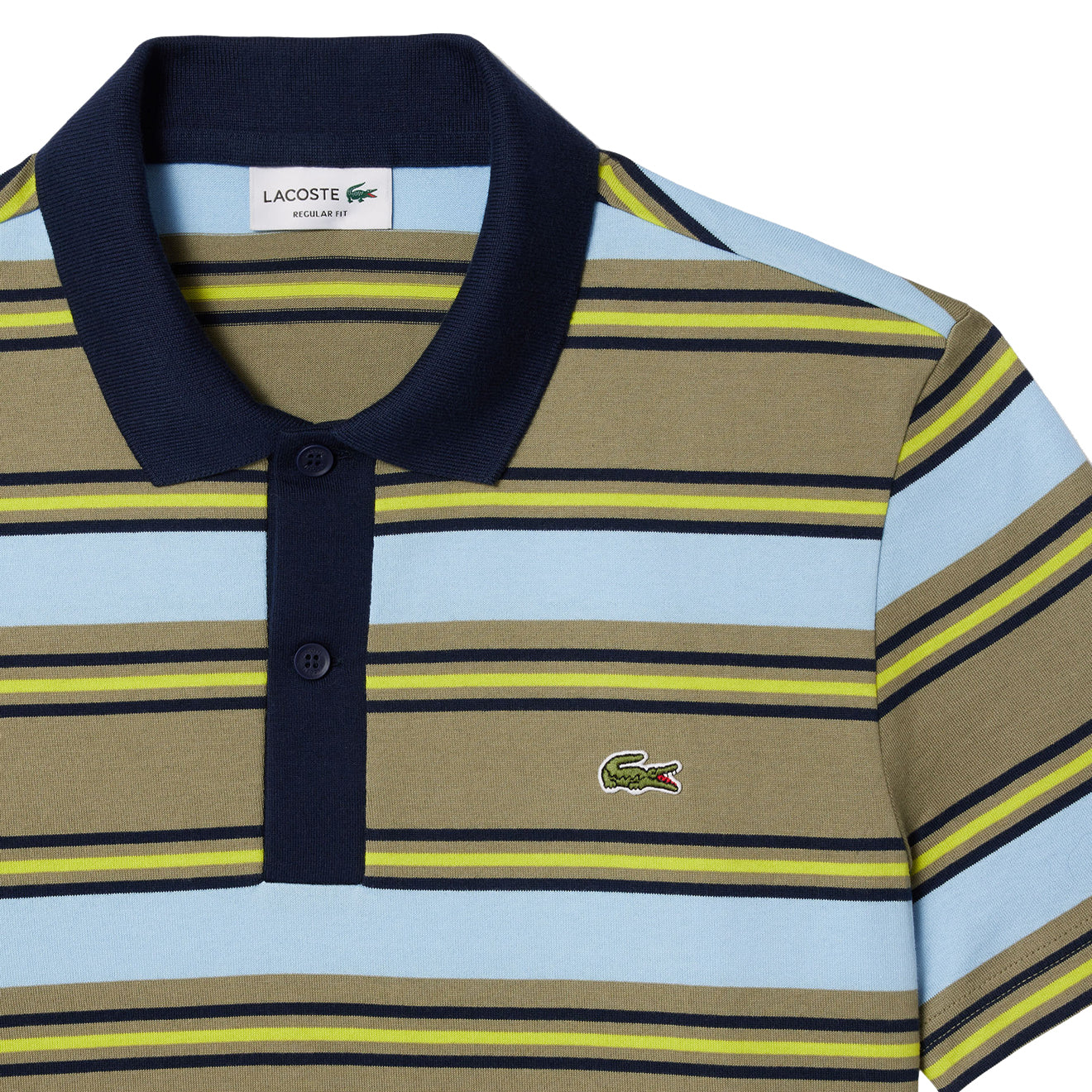 Lacoste Regular Fit Striped Cotton Polo Shirt Khaki Green / Blue - The Sporting Lodge