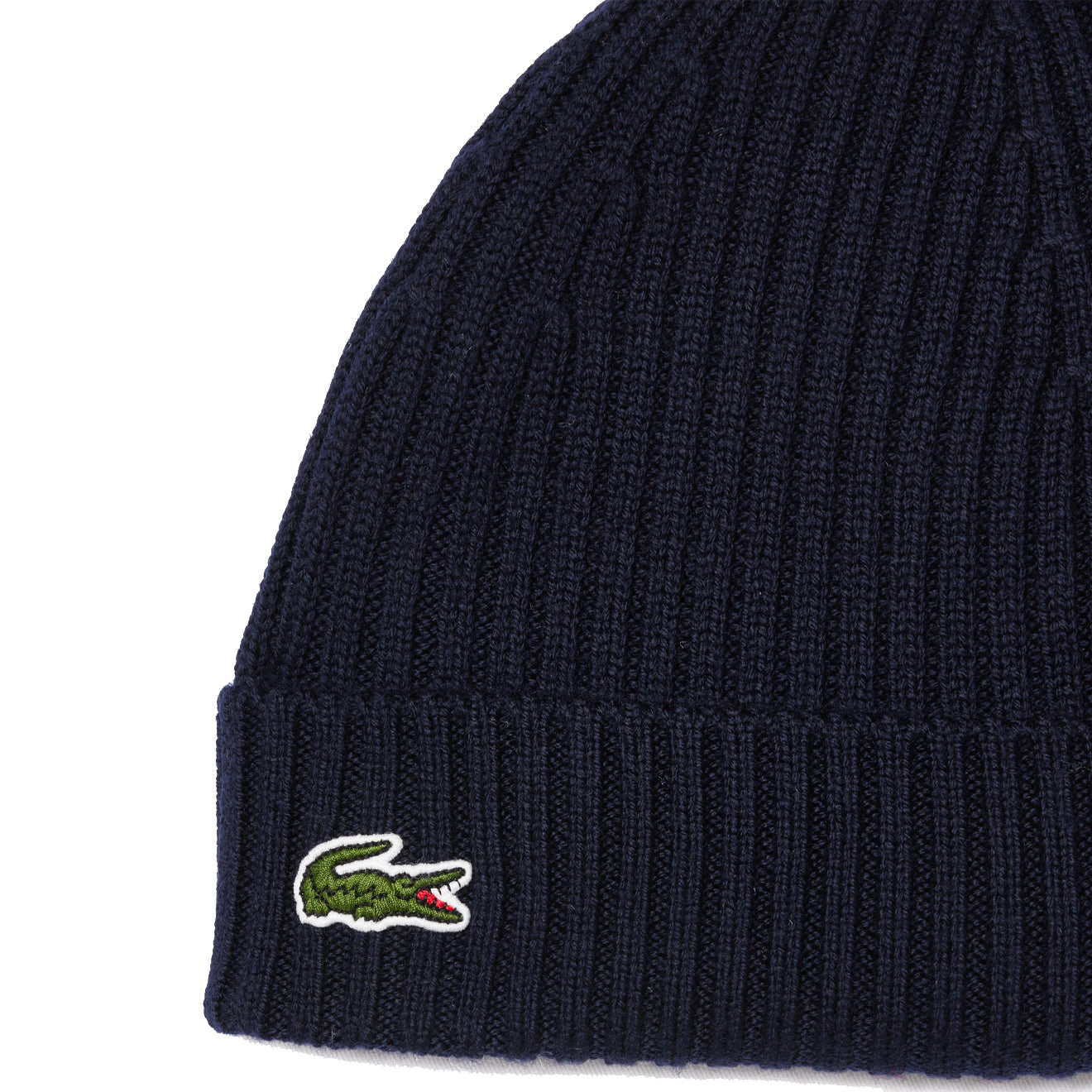 Lacoste Rib Knit Brushed Wool Beanie Navy Blue - The Sporting Lodge