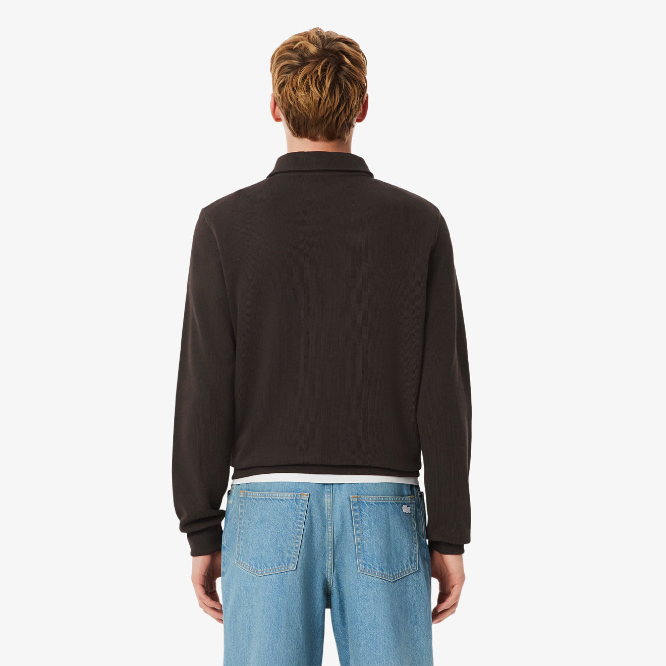 Lacoste Ribbed Cotton Polo Collar Sweatshirt Brown
