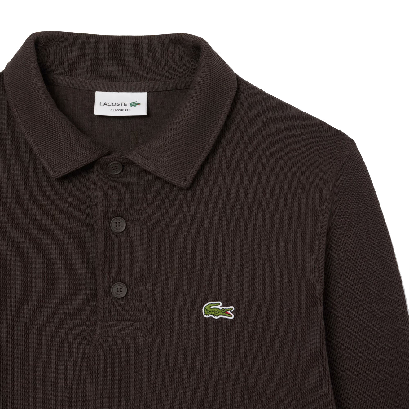 Lacoste Ribbed Cotton Polo Collar Sweatshirt Brown