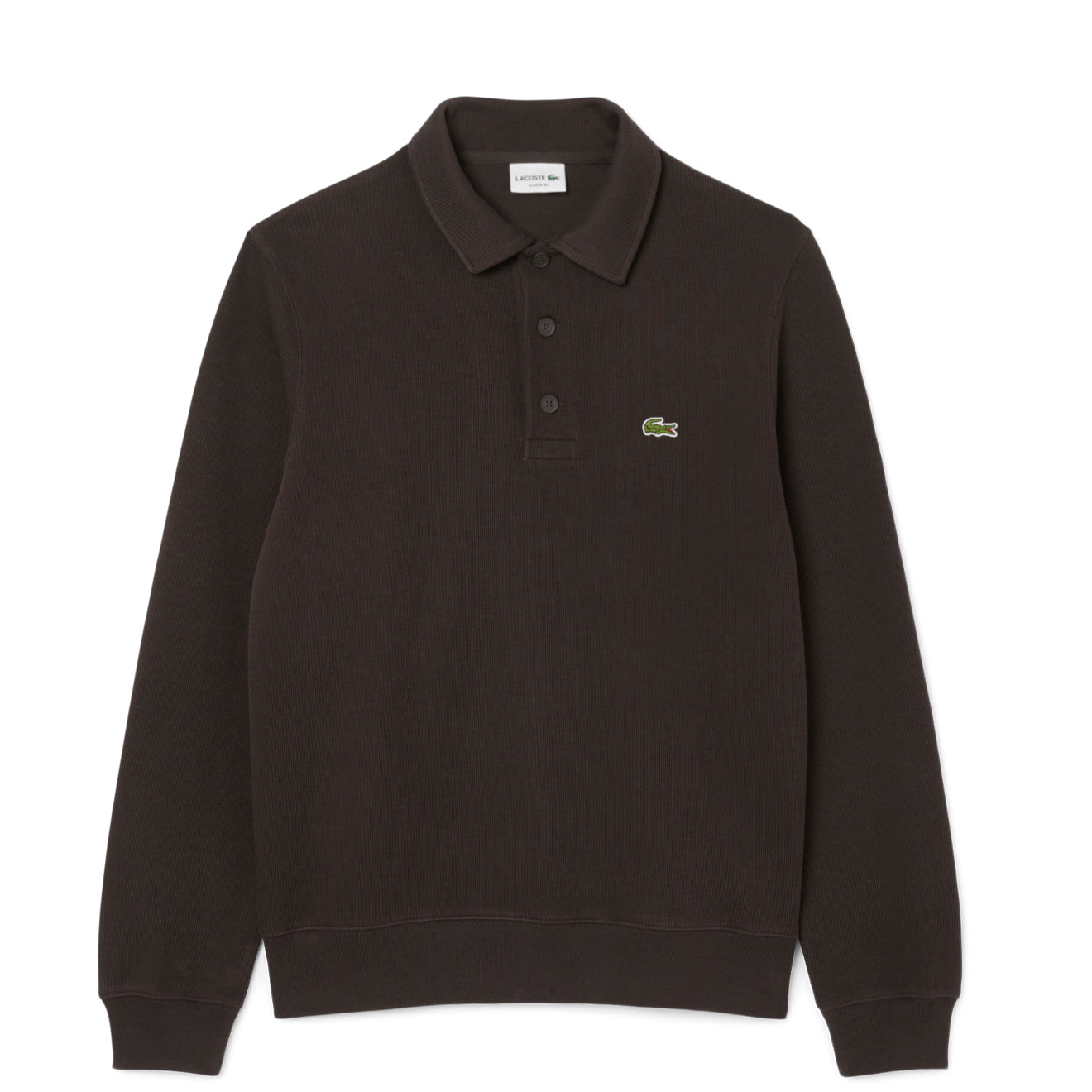 Lacoste Ribbed Cotton Polo Collar Sweatshirt Brown