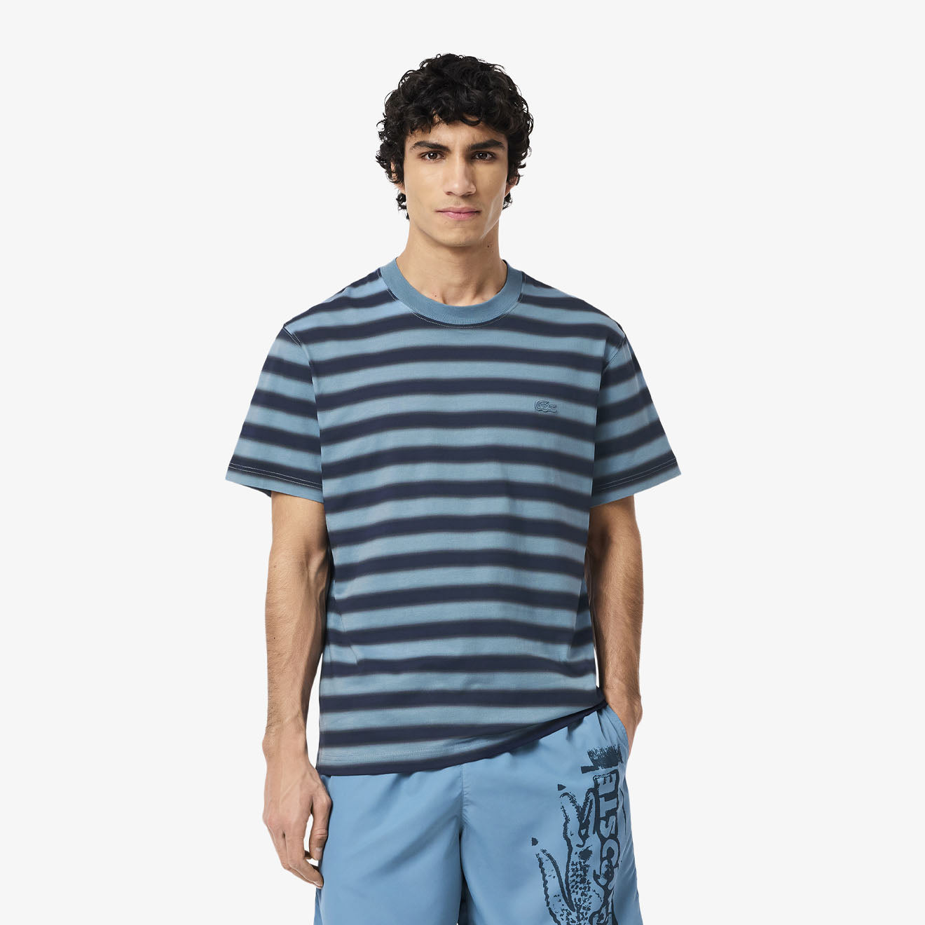 Lacoste Tonal Striped S/S Tee Blue - The Sporting Lodge