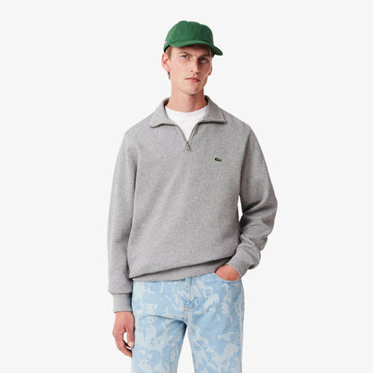 Lacoste Zip-Up High Neck Interlock Sweatshirt Light Heathered Grey - The Sporting Lodge