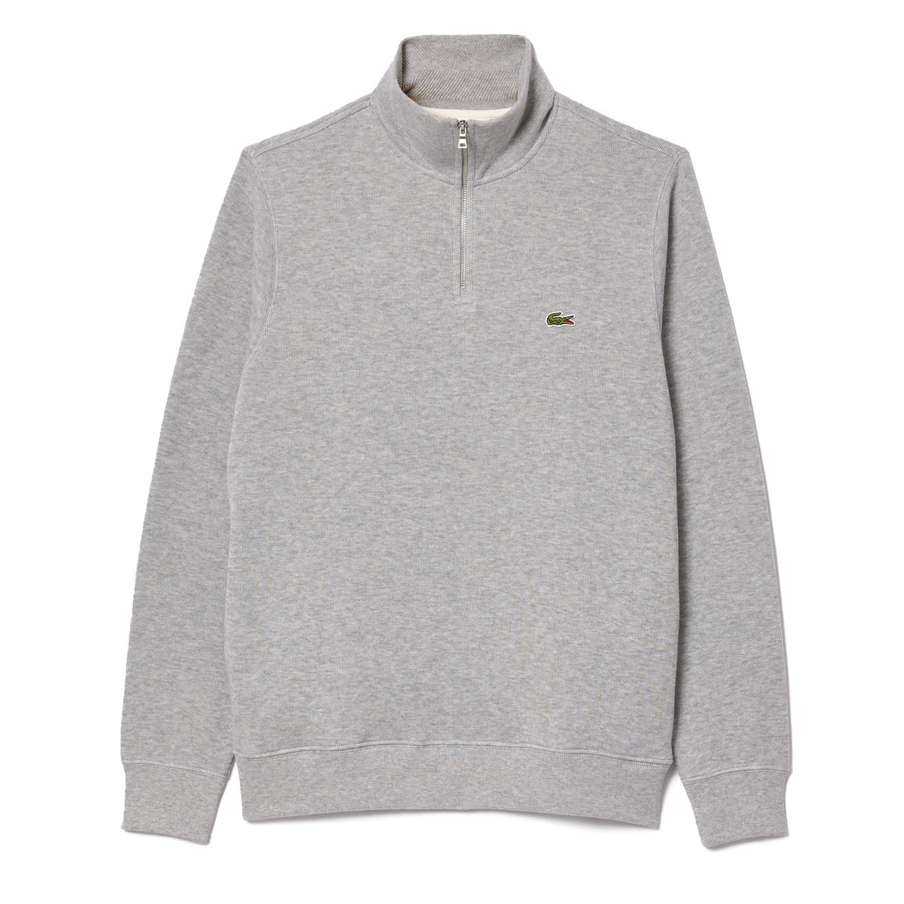 Lacoste Zip-Up High Neck Interlock Sweatshirt Light Heathered Grey - The Sporting Lodge
