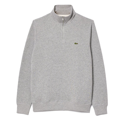 Lacoste Zip-Up High Neck Interlock Sweatshirt Light Heathered Grey - The Sporting Lodge