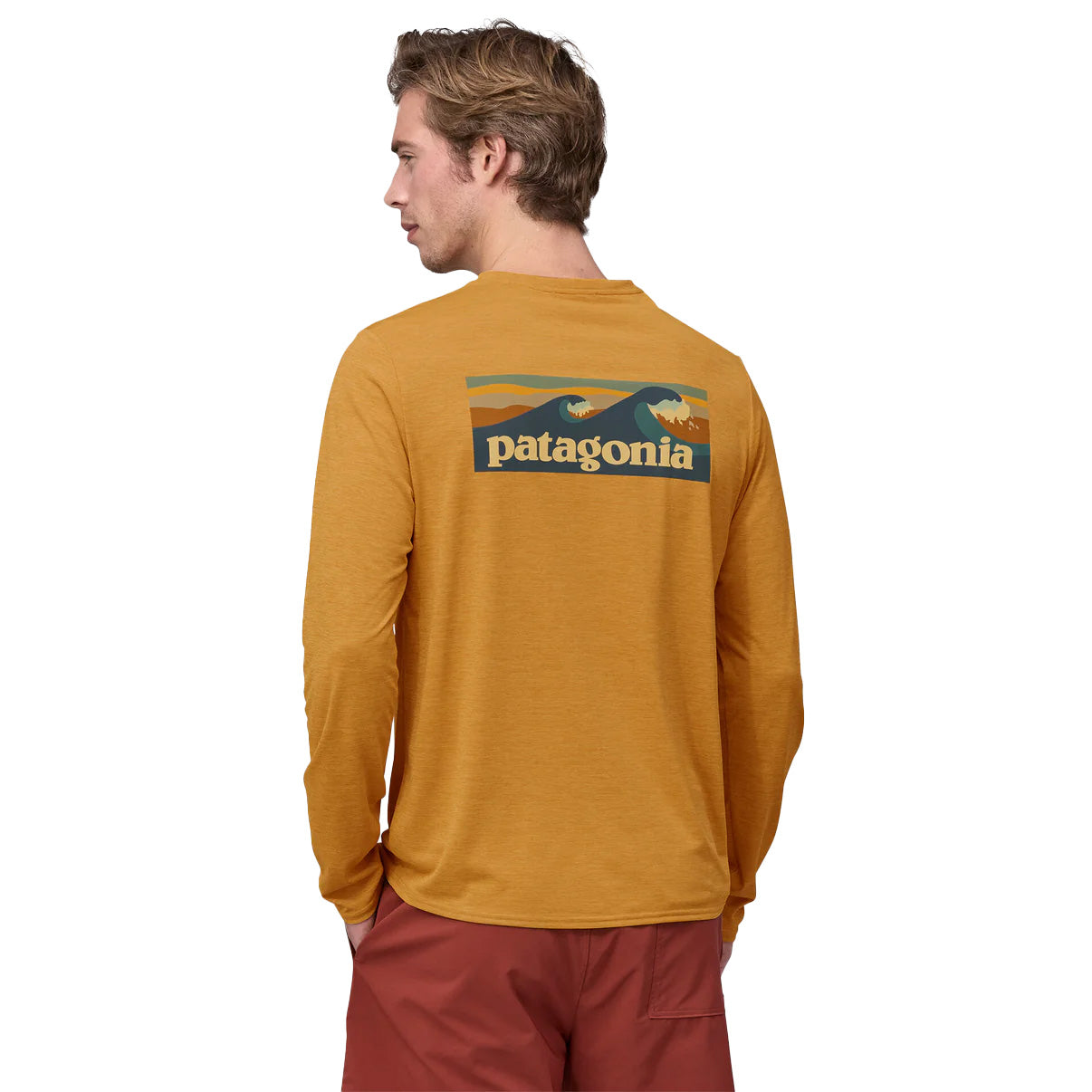 Patagonia Long-Sleeved Capilene® Cool Daily Graphic Shirt - Waters Boardshort Logo: Pufferfish Gold X-Dye - The Sporting Lodge