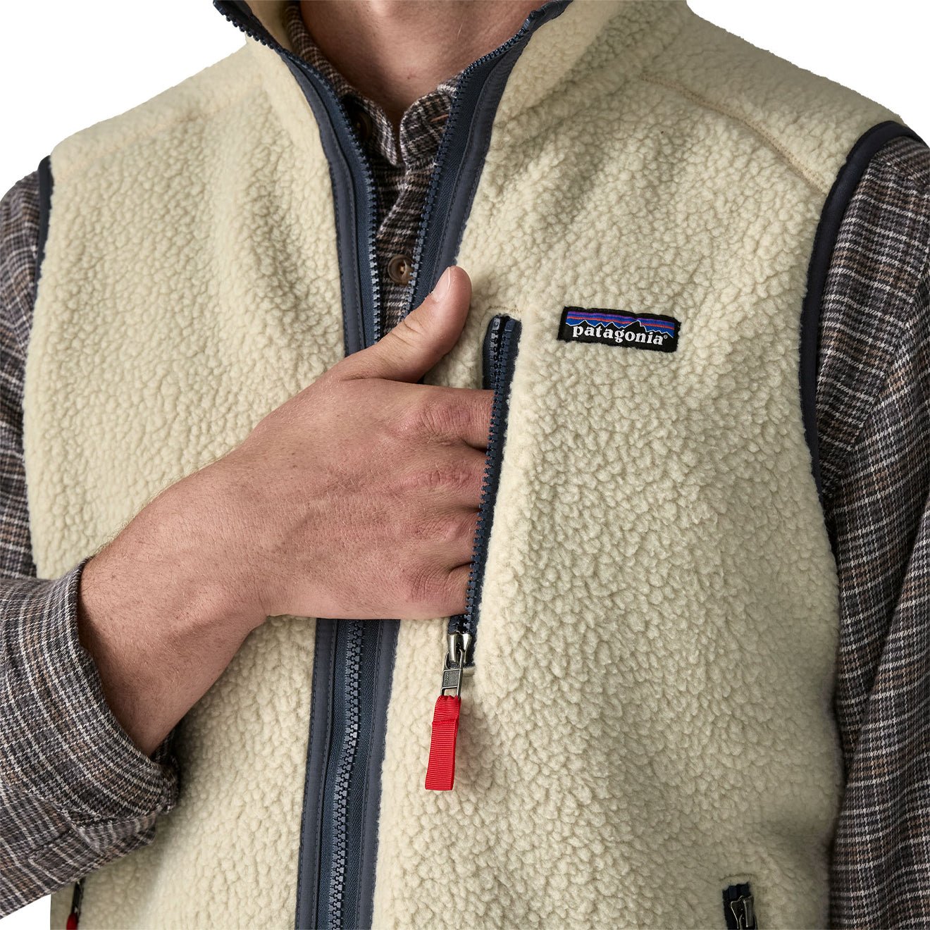 Patagonia Retro Pile Fleece Vest Pelican w/Smolder Blue - The Sporting Lodge