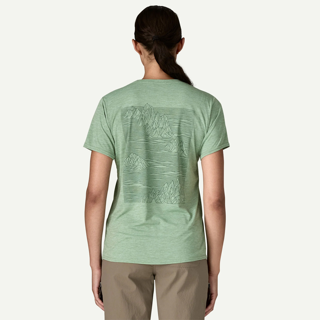 Patagonia Womens Capilene Cool Daily Graphic Shirt Strataspire Ellwood Green X-Dye