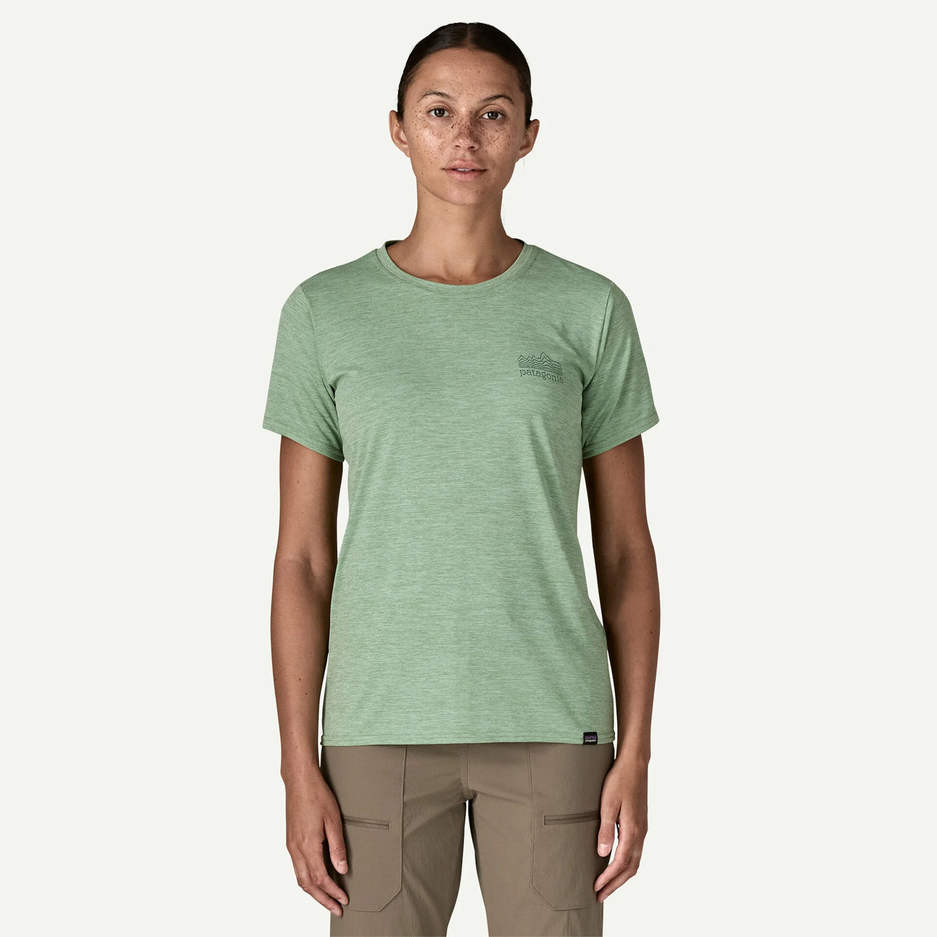 Patagonia Womens Capilene Cool Daily Graphic Shirt Strataspire Ellwood Green X-Dye