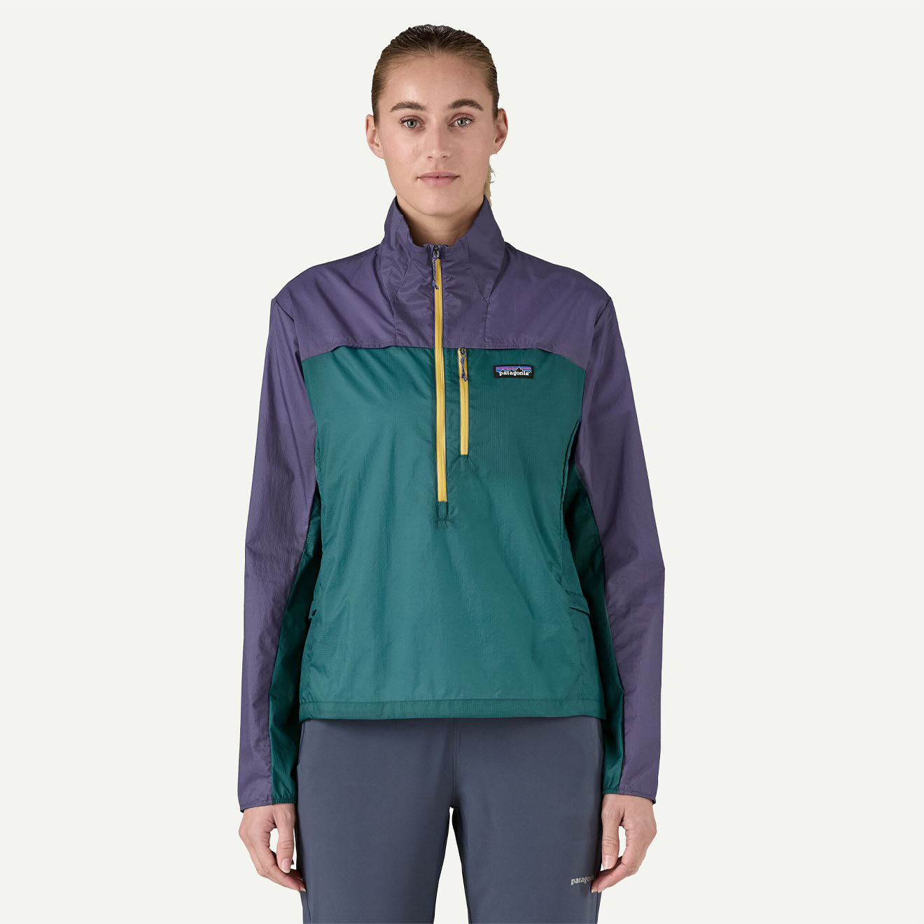 Patagonia Womens Houdini Stash 1/2 Zip Pullover Wetland Blue / Solstice Purple - The Sporting Lodge