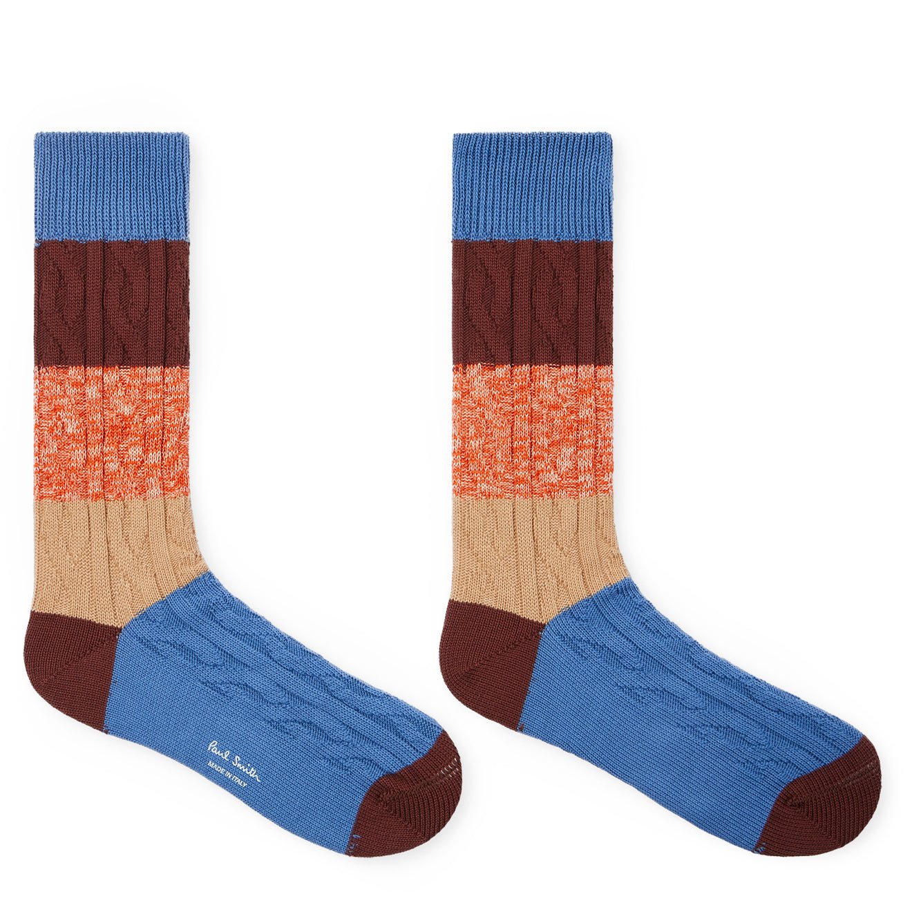 Paul Smith Cable Knit Block Stripe Socks Blue / Burgundy / Pink / Beige - The Sporting Lodge
