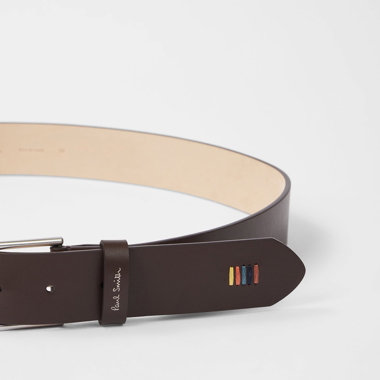 Paul Smith Leather Artist Stripe Stitch Belt Brown - The Sporting Lodge