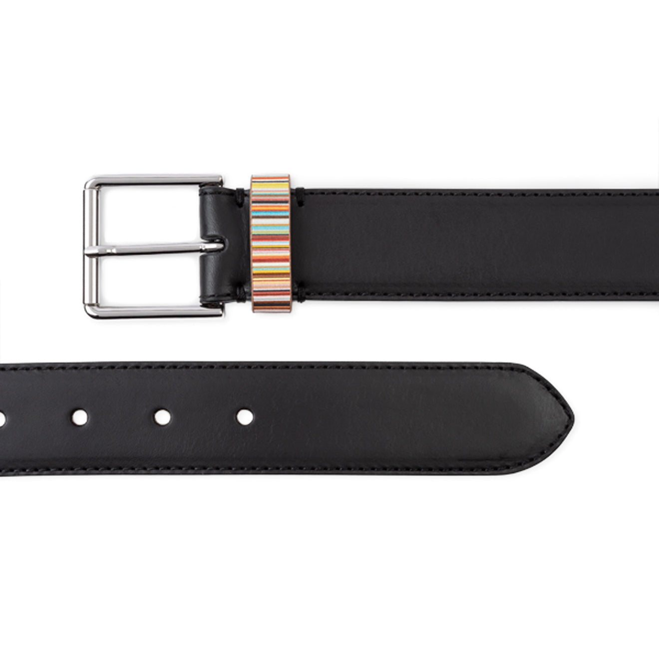 Paul Smith Leather Belt With Signature Stripe Keeper Black - The Sporting Lodge