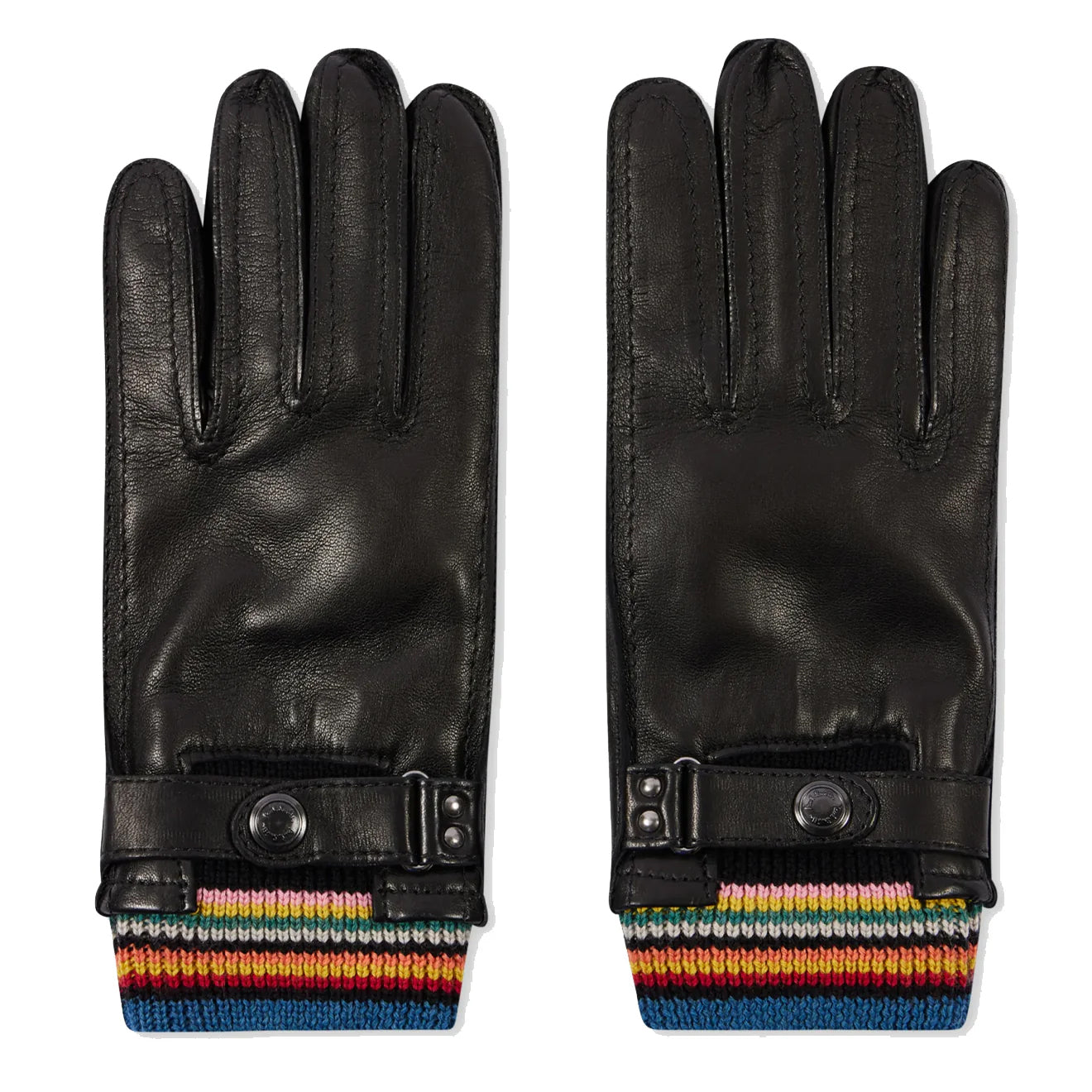 Paul Smith Leather Signature Stripe Cuff Gloves Black - The Sporting Lodge