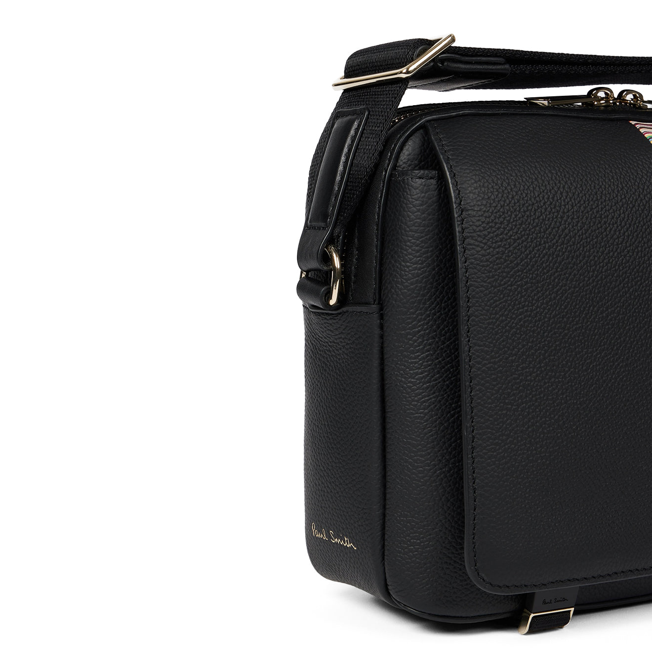 Paul Smith Leather Signature Stripe Trim Messenger Bag Black