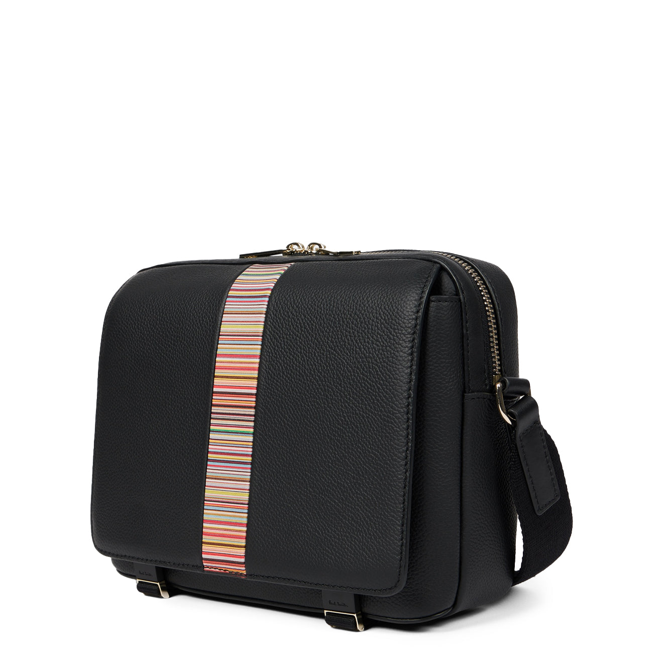 Paul Smith Leather Signature Stripe Trim Messenger Bag Black