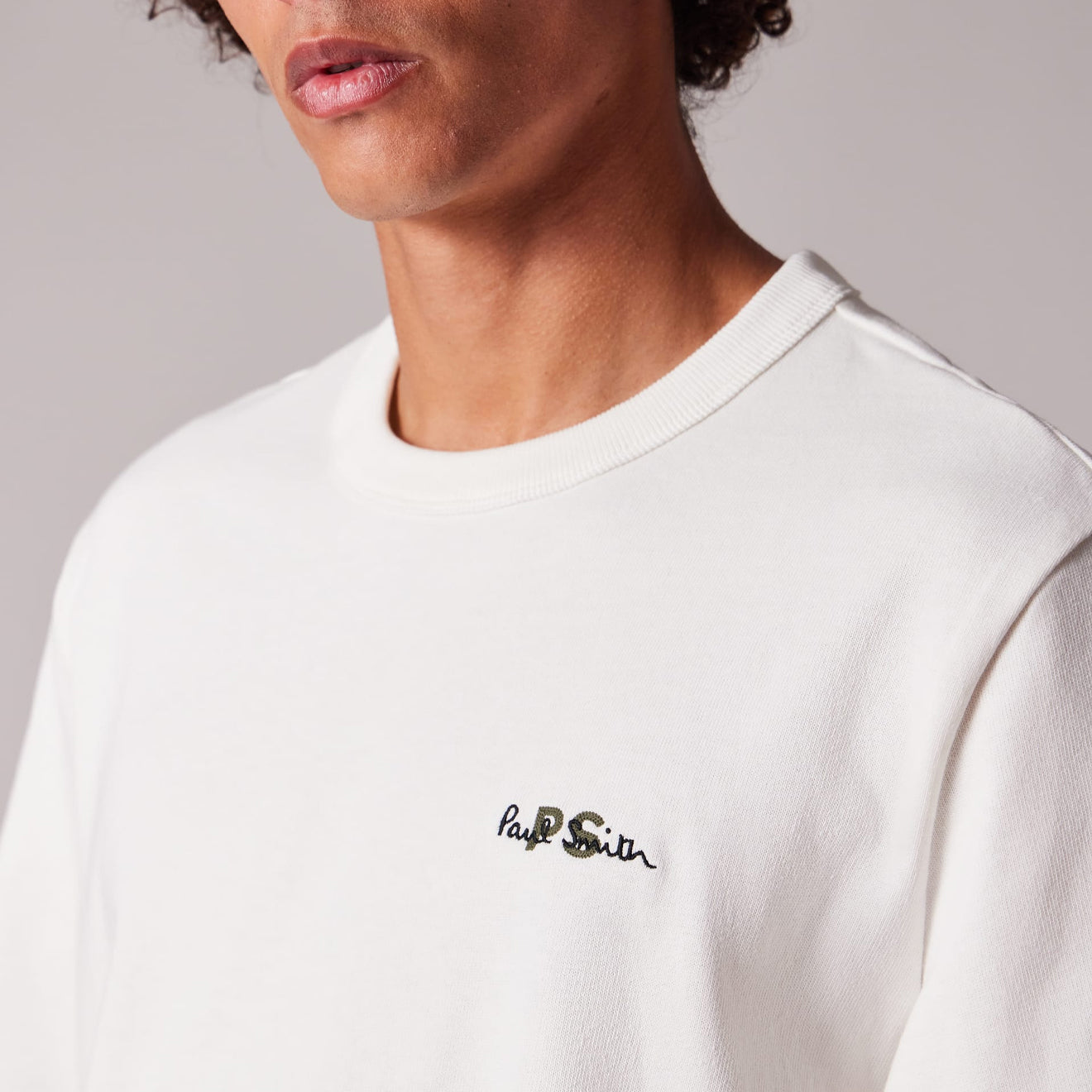 Paul Smith Logo Embroidery Cotton T-Shirt Ecru