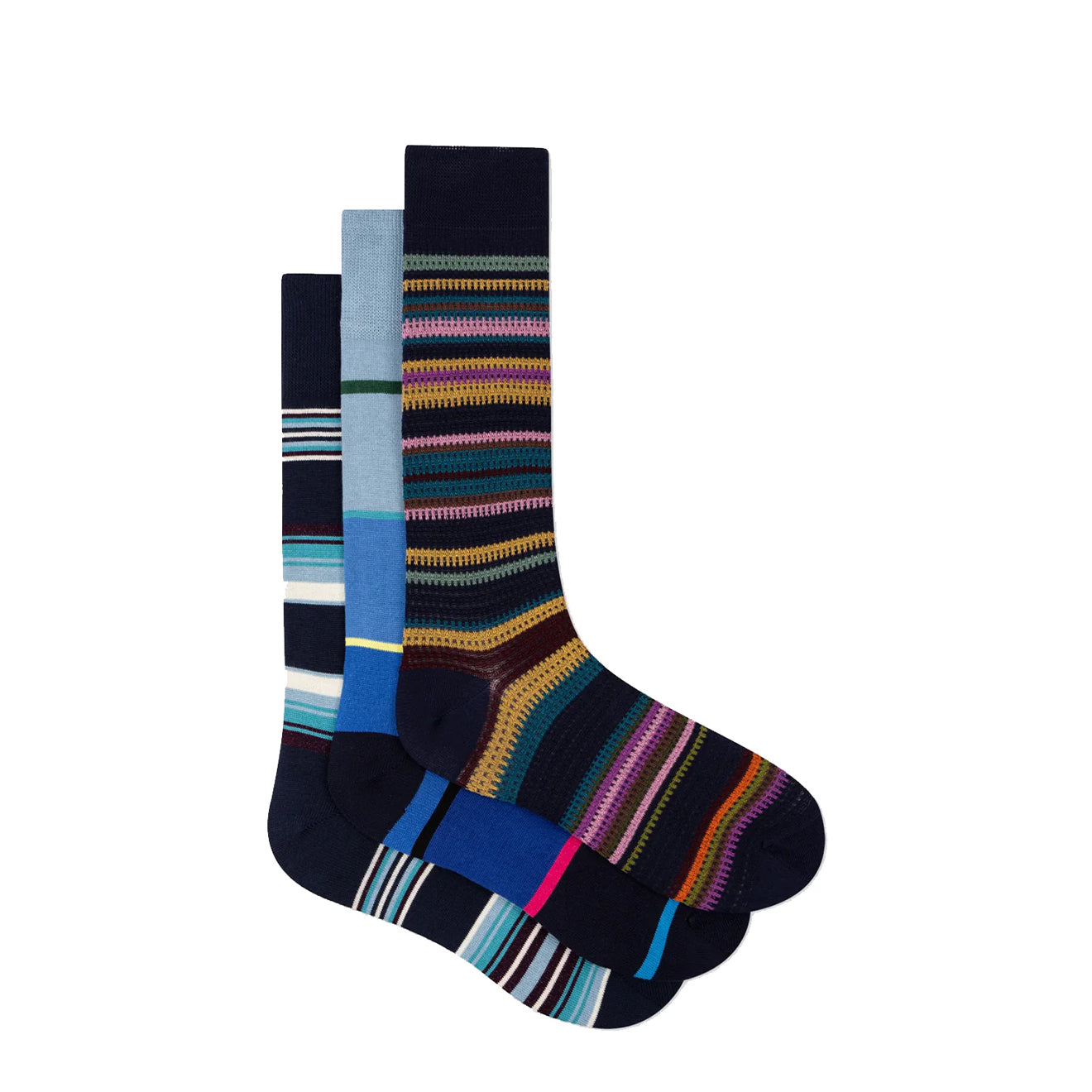 Paul Smith Stripe Socks Three Pack Navy Mix - The Sporting Lodge