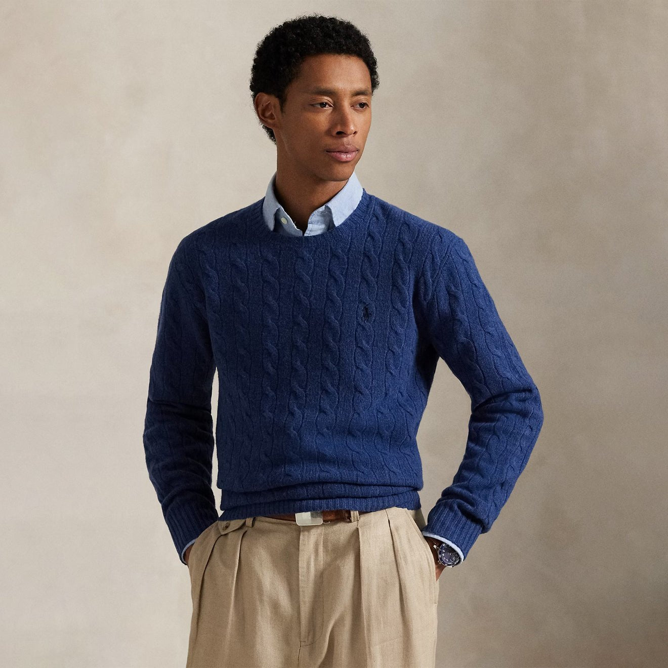 Polo Ralph Lauren Cable-Knit Cashmere Sweater Rustic Navy Heather - The Sporting Lodge