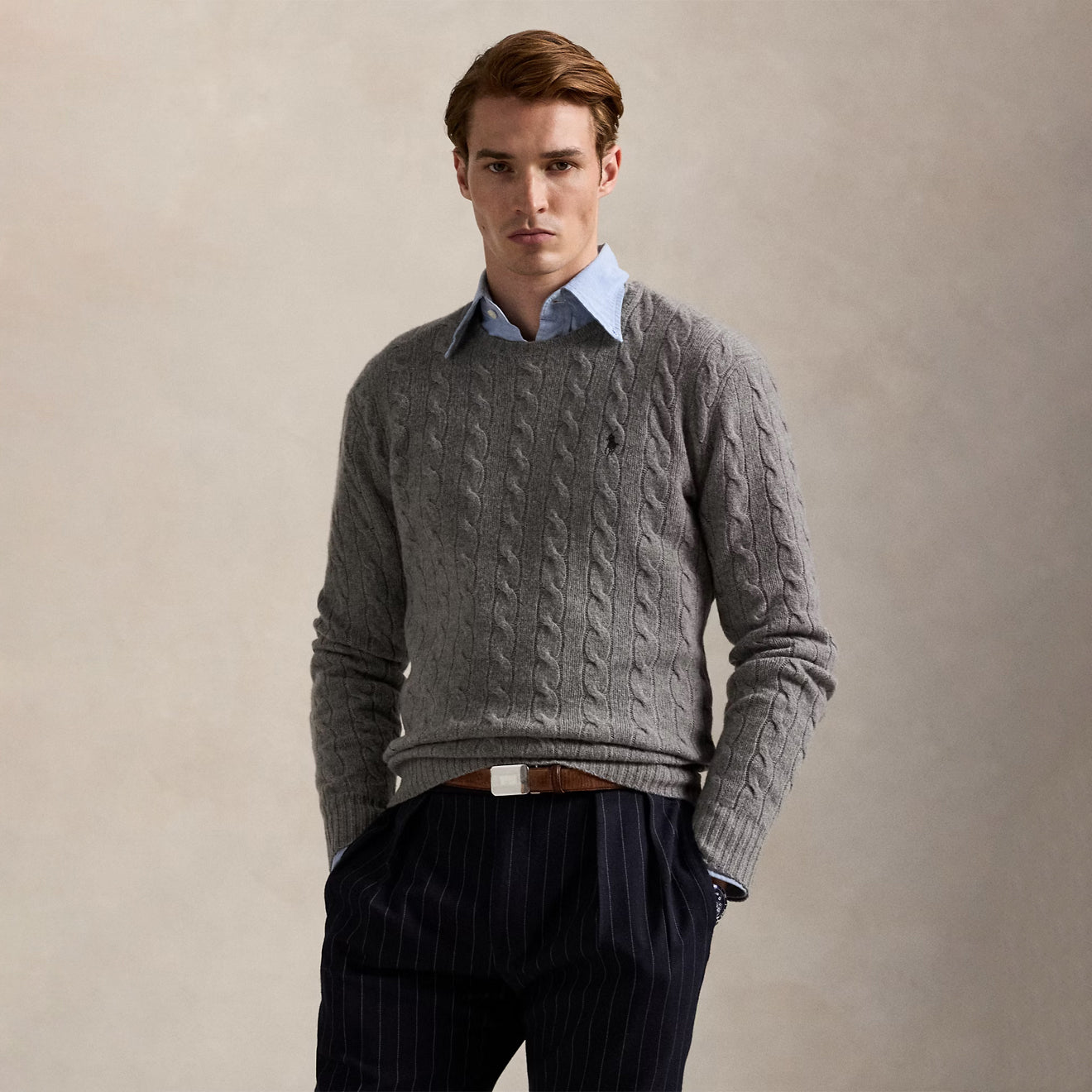 Polo Ralph Lauren Cable-Knit Cashmere Sweater Fawn Grey Heather