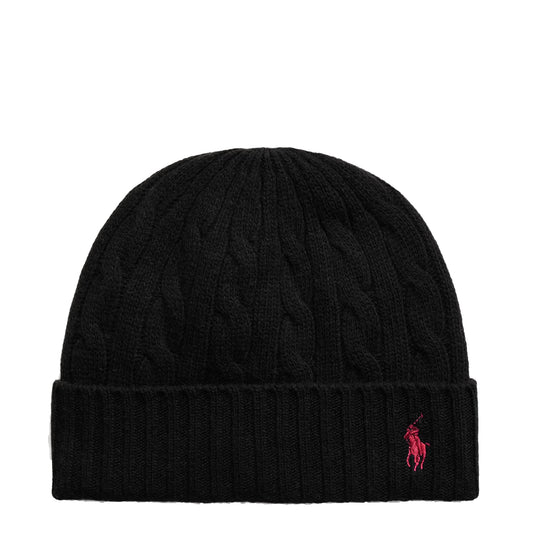 Polo Ralph Lauren Cable-Knit Merino Wool-Blend Beanie Polo Black - The Sporting Lodge