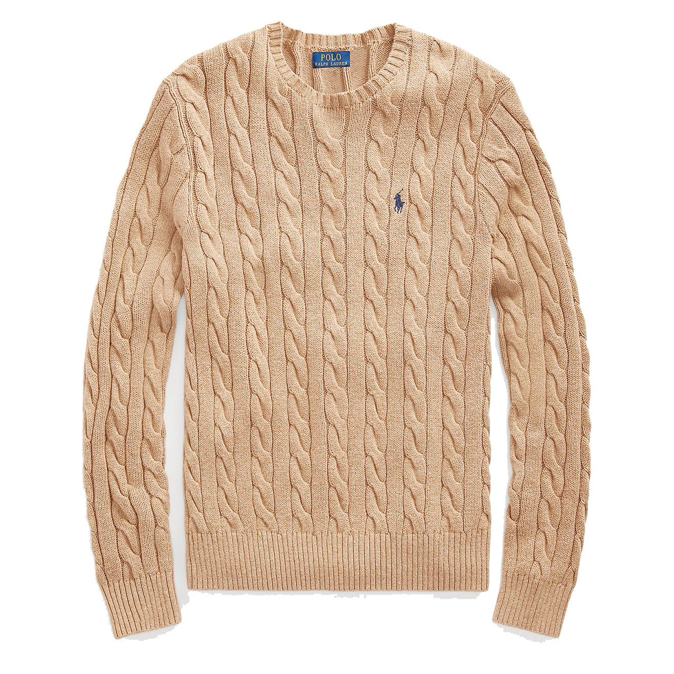 Polo Ralph Lauren Cable Knit Cotton Jumper Camel Melange - The Sporting Lodge