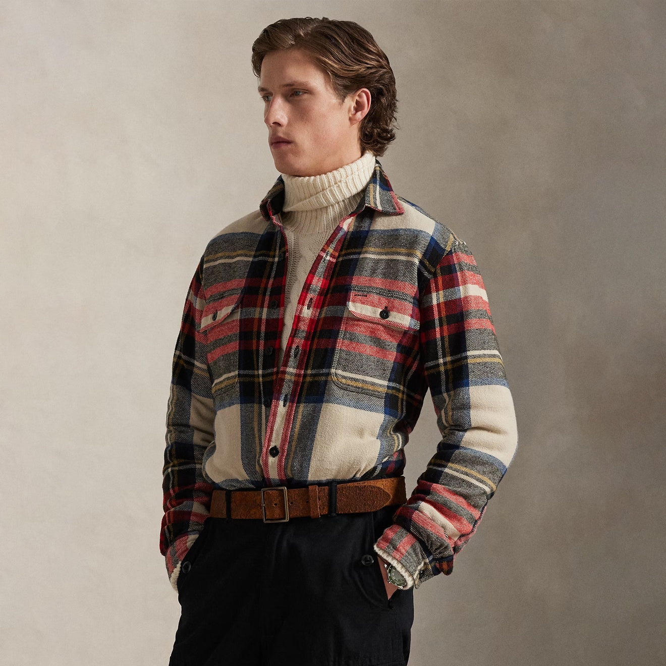 Polo Ralph Lauren Classic Fit Plaid Flannel Workshirt Cream / Red / Multi