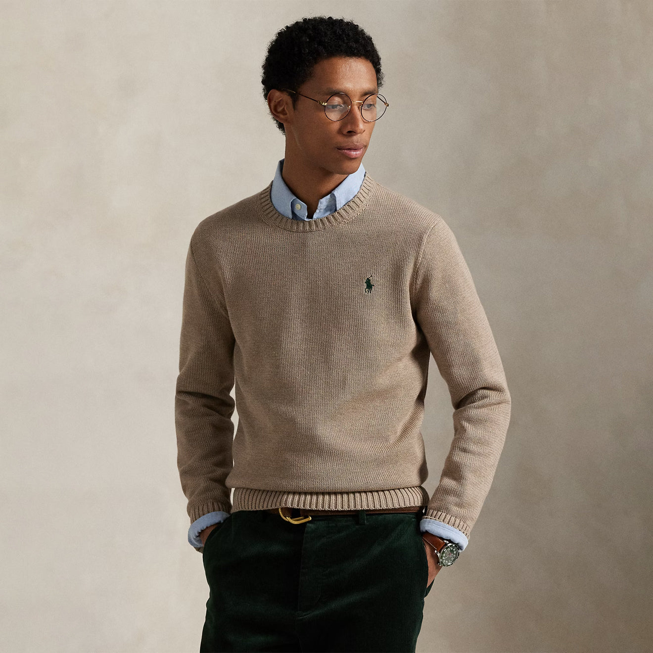 Polo Ralph Lauren Cotton Crewneck Sweater Bronze Melange - The Sporting Lodge