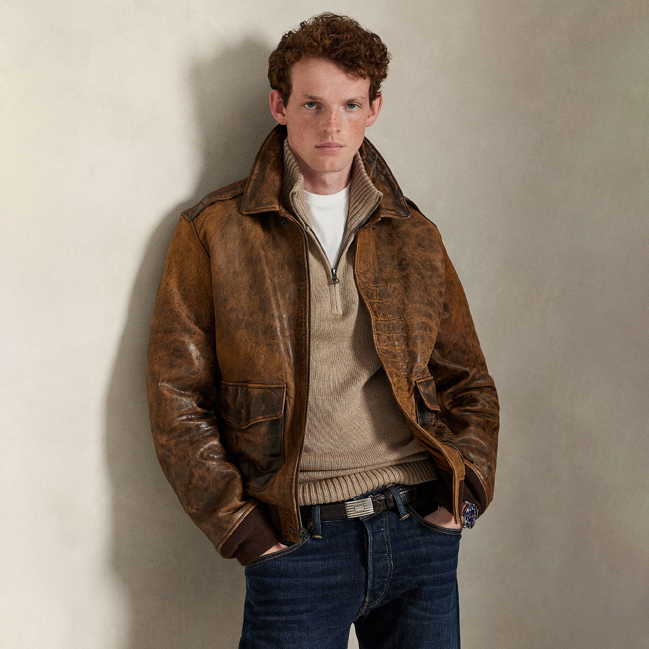 Polo Ralph Lauren Cotton Quarter-Zip Sweater Bronze Melange - The Sporting Lodge