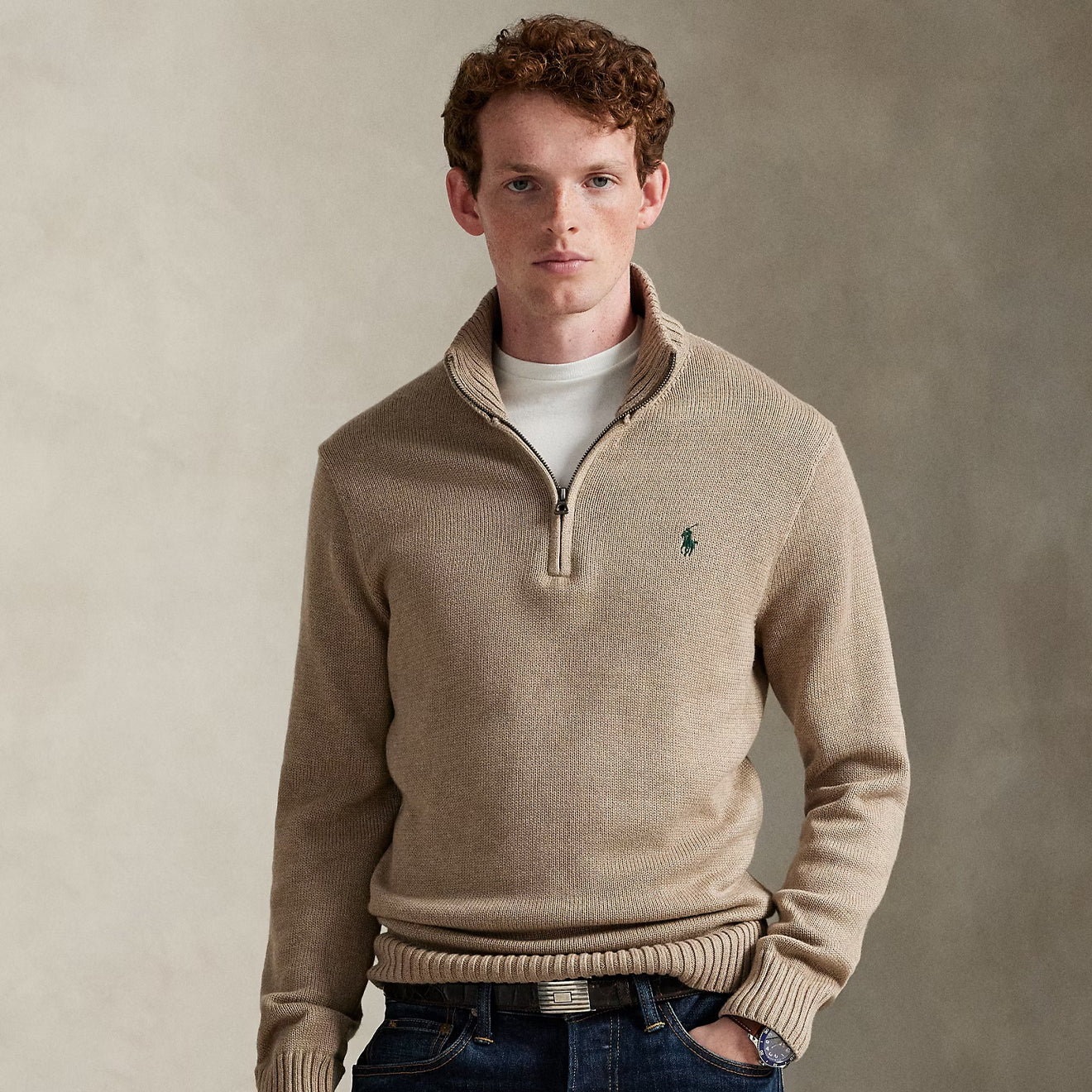 Polo Ralph Lauren Cotton Quarter-Zip Sweater Bronze Melange - The Sporting Lodge