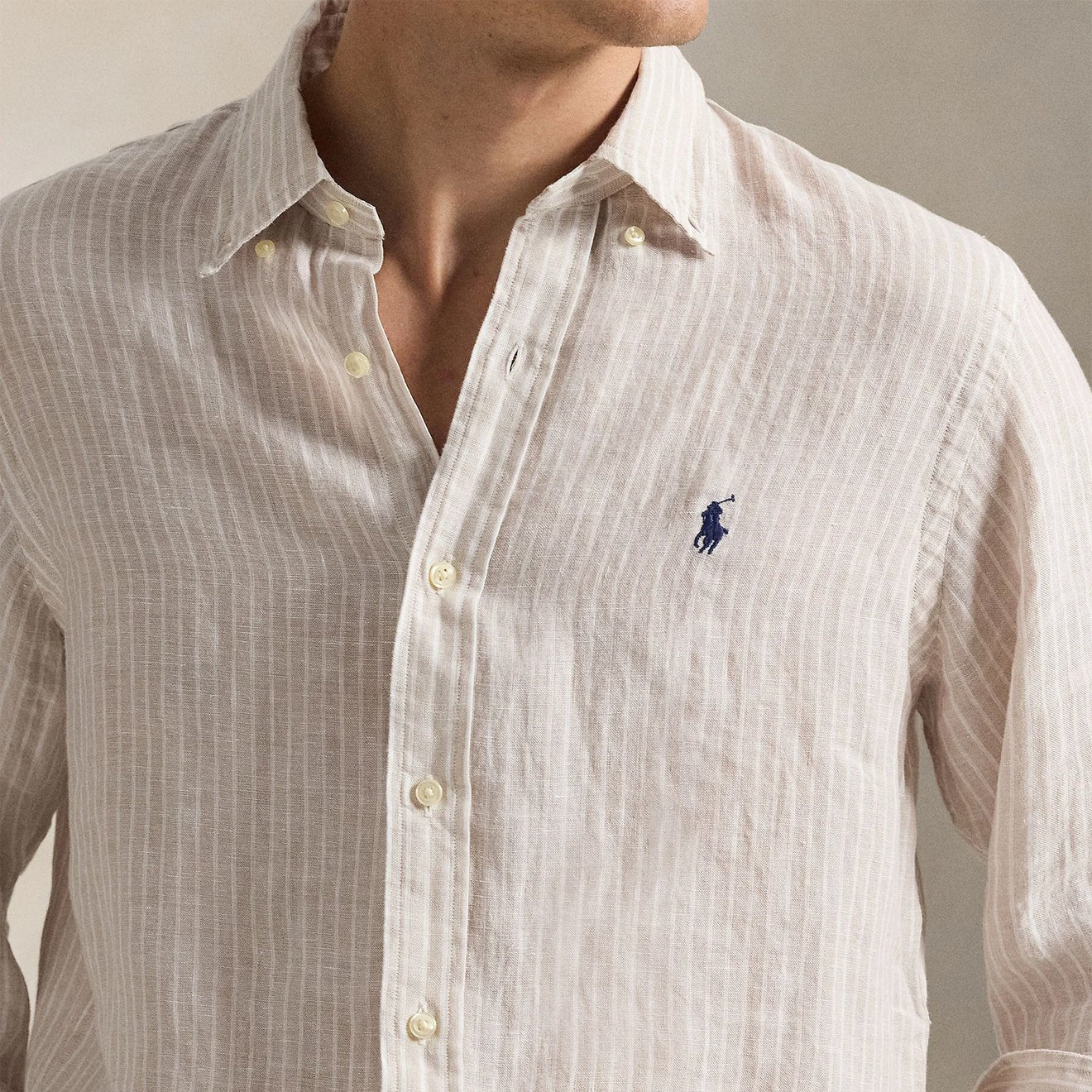 Polo Ralph Lauren Custom Fit Linen Shirt Coastal Beige White