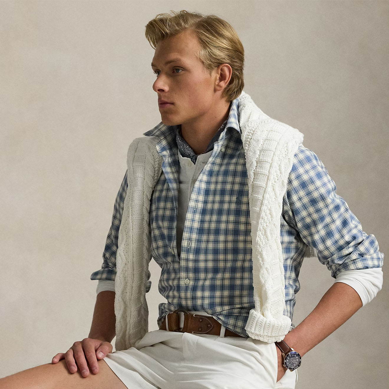 Polo Ralph Lauren Custom Fit Plaid Oxford Shirt Blue Cream - The Sporting Lodge