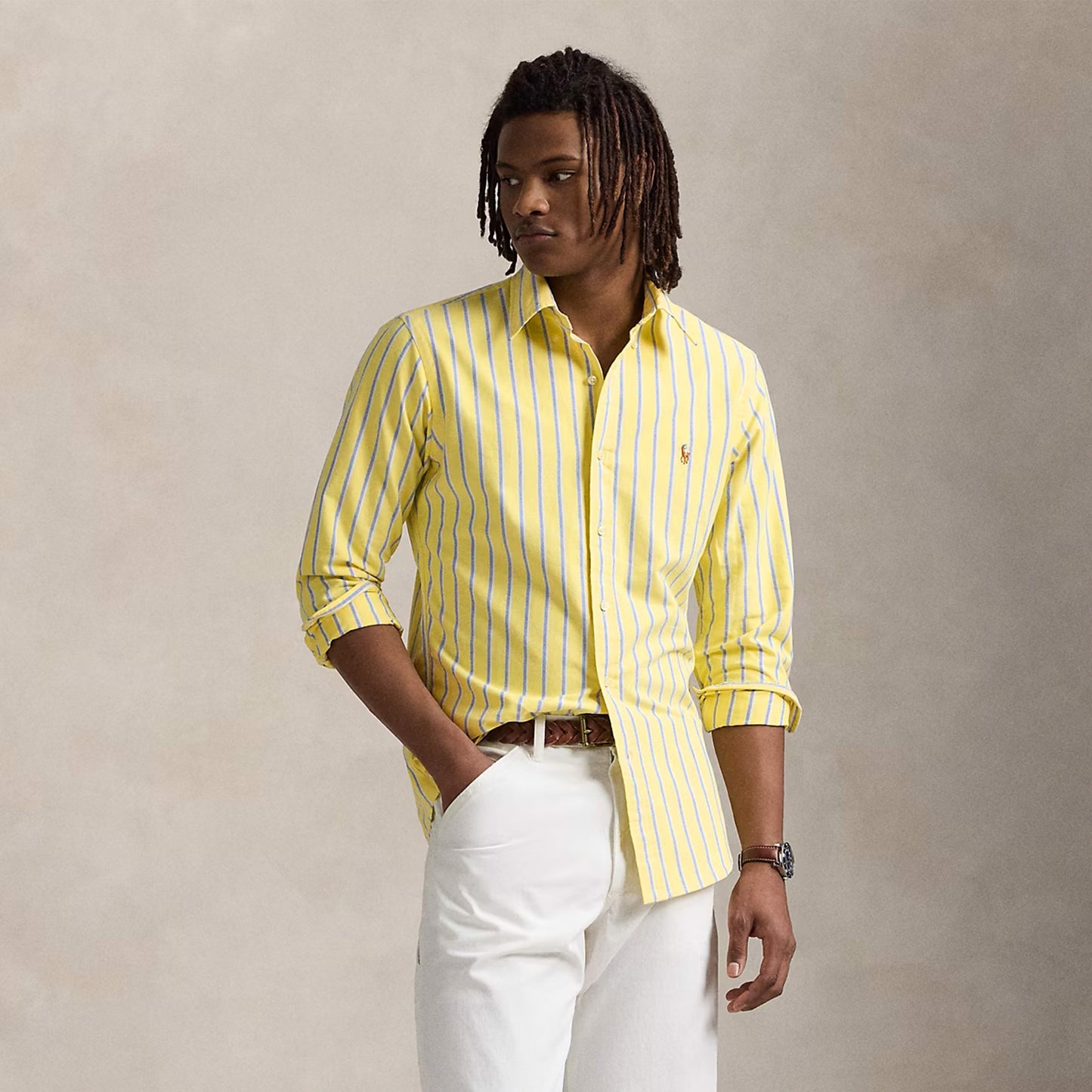 Polo Ralph Lauren Custom Fit Striped Oxford Shirt Blue / Yellow - The Sporting Lodge