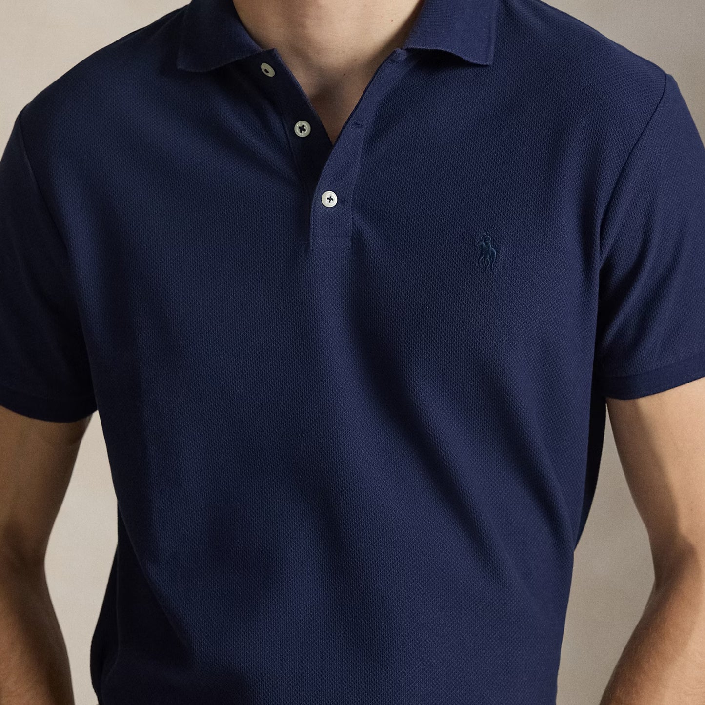 Polo Ralph Lauren Custom Slim Fit Honeycomb-Mesh Polo Shirt Cruise Navy - The Sporting Lodge