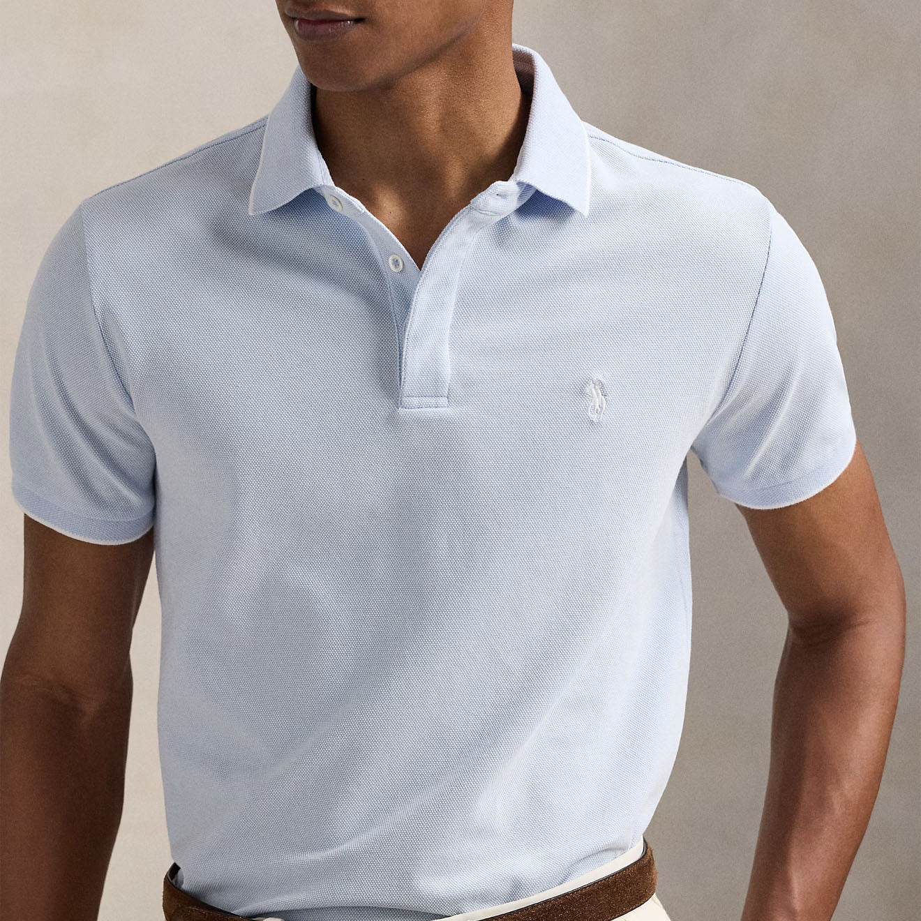 Polo Ralph Lauren Custom Slim Fit Stretch Oxford Mesh Polo Blue/White - The Sporting Lodge