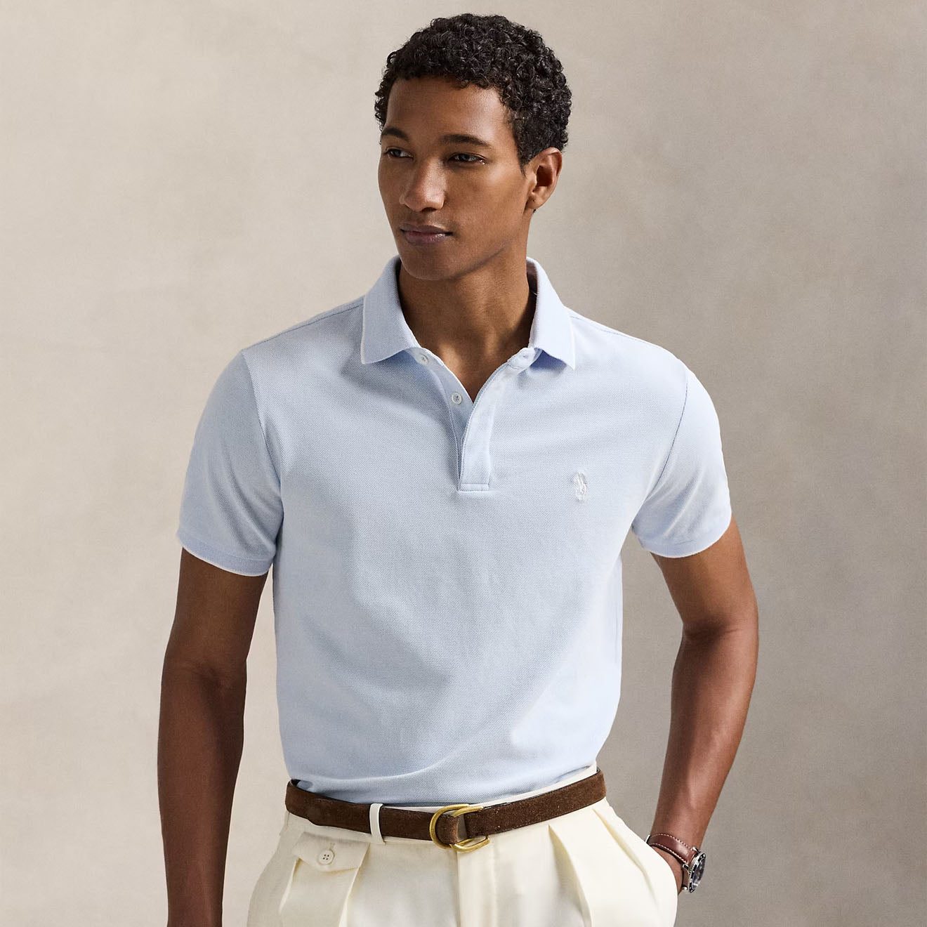 Polo Ralph Lauren Custom Slim Fit Stretch Oxford Mesh Polo Blue/White - The Sporting Lodge