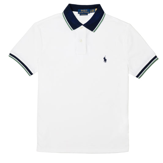 Polo Ralph Lauren Custom Slim Fit Tipped Mesh Polo Shirt White / Antique Green - The Sporting Lodge