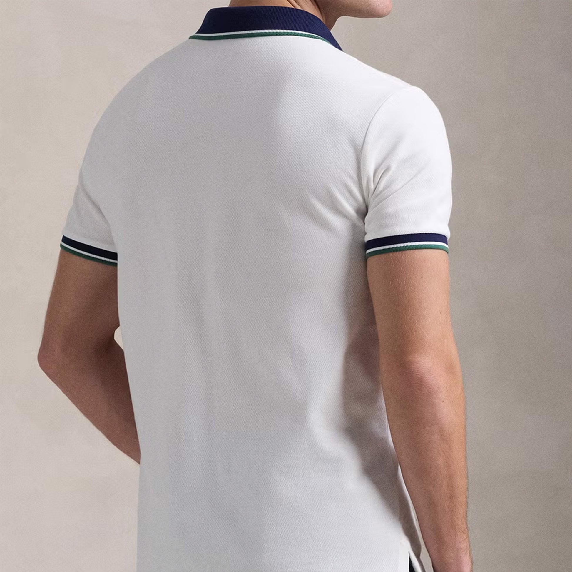 Polo Ralph Lauren Custom Slim Fit Tipped Mesh Polo Shirt White / Antique Green - The Sporting Lodge