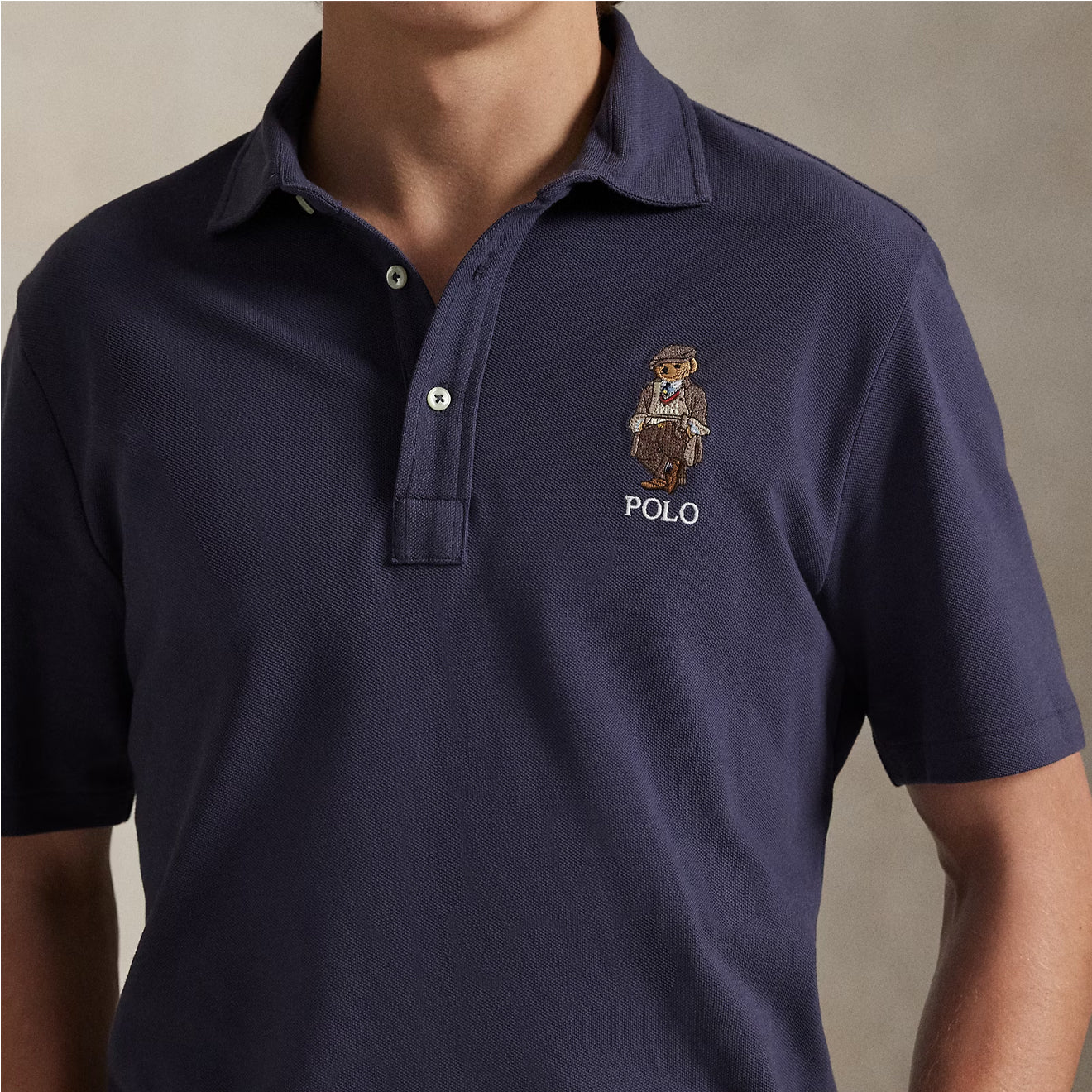 Polo Ralph Lauren Custom Slim Polo Bear Mesh Polo Shirt Faded Blue Heritage Bear - The Sporting Lodge