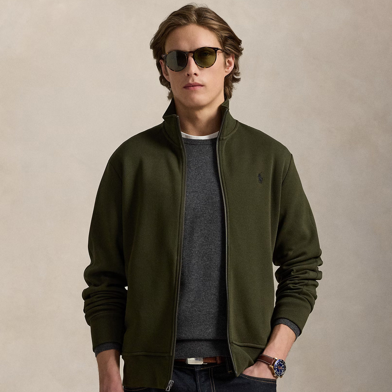Polo Ralph Lauren Double Knit Track Jacket Company Olive - The Sporting Lodge