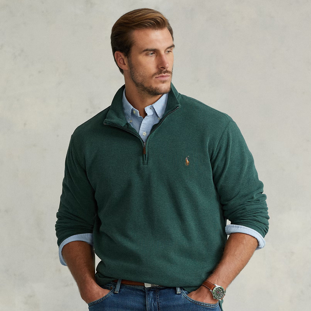 Polo Ralph Lauren Estate-Rib Quarter-Zip Pullover Scotch Pine Heather - The Sporting Lodge