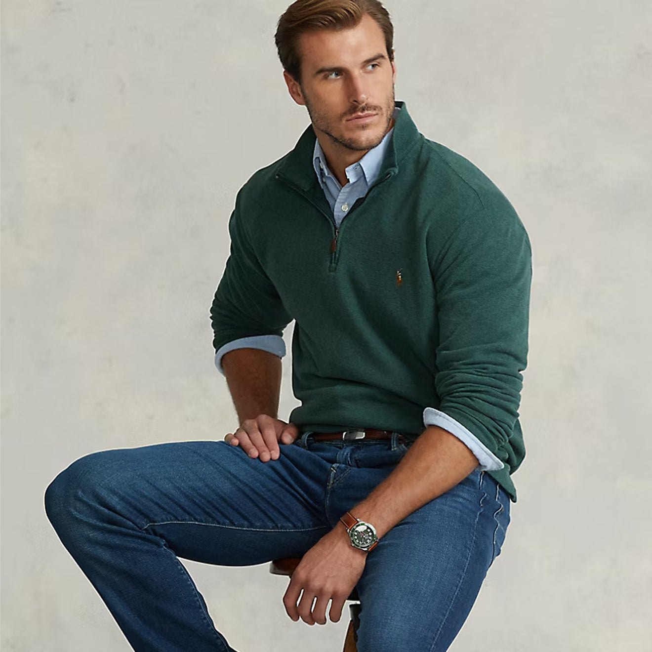 Polo Ralph Lauren Estate-Rib Quarter-Zip Pullover Scotch Pine Heather - The Sporting Lodge