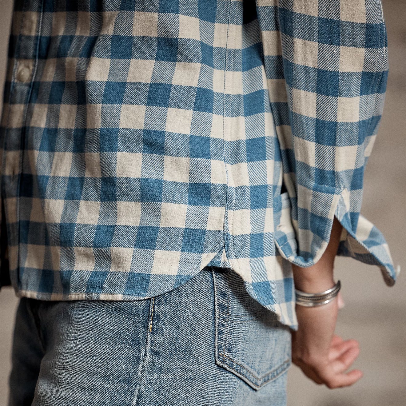 RRL by Ralph Lauren Womens Plaid Cotton-Linen Shirt Indigo/Cream - The Sporting Lodge