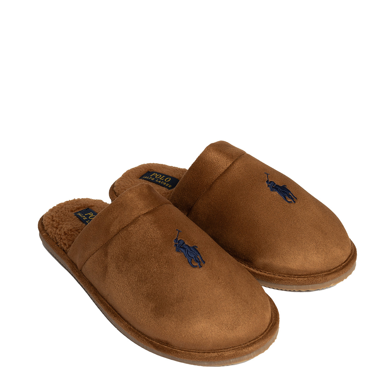 Polo Ralph Lauren Klarence Micro Suede Scuff Slipper Brown / Navy - The Sporting Lodge