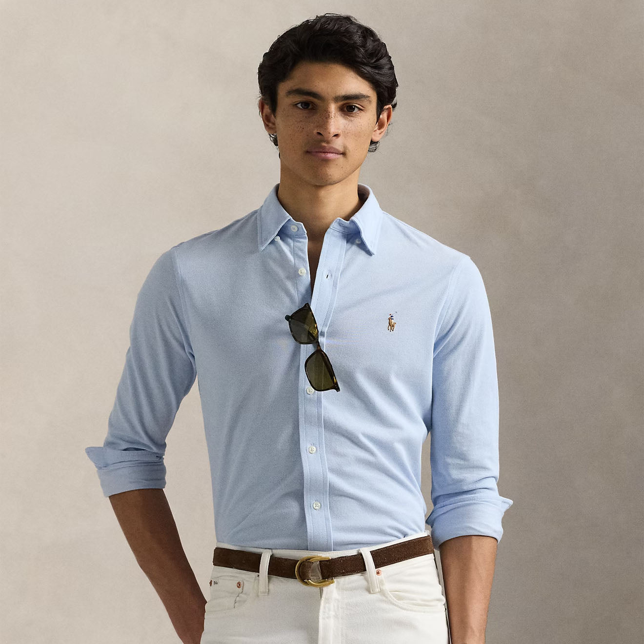 Polo Ralph Lauren Knit Oxford Shirt Chambray Blue - The Sporting Lodge