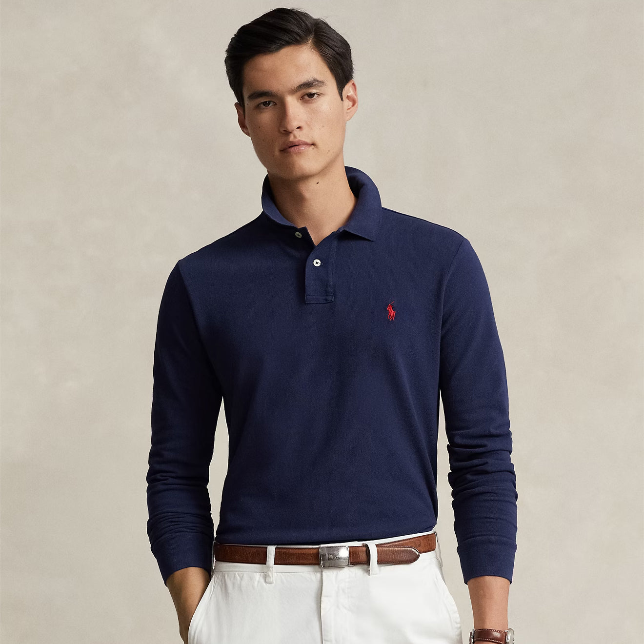 Polo Ralph Lauren L/S Custom Slim Fit Polo Shirt Newport Navy - The Sporting Lodge