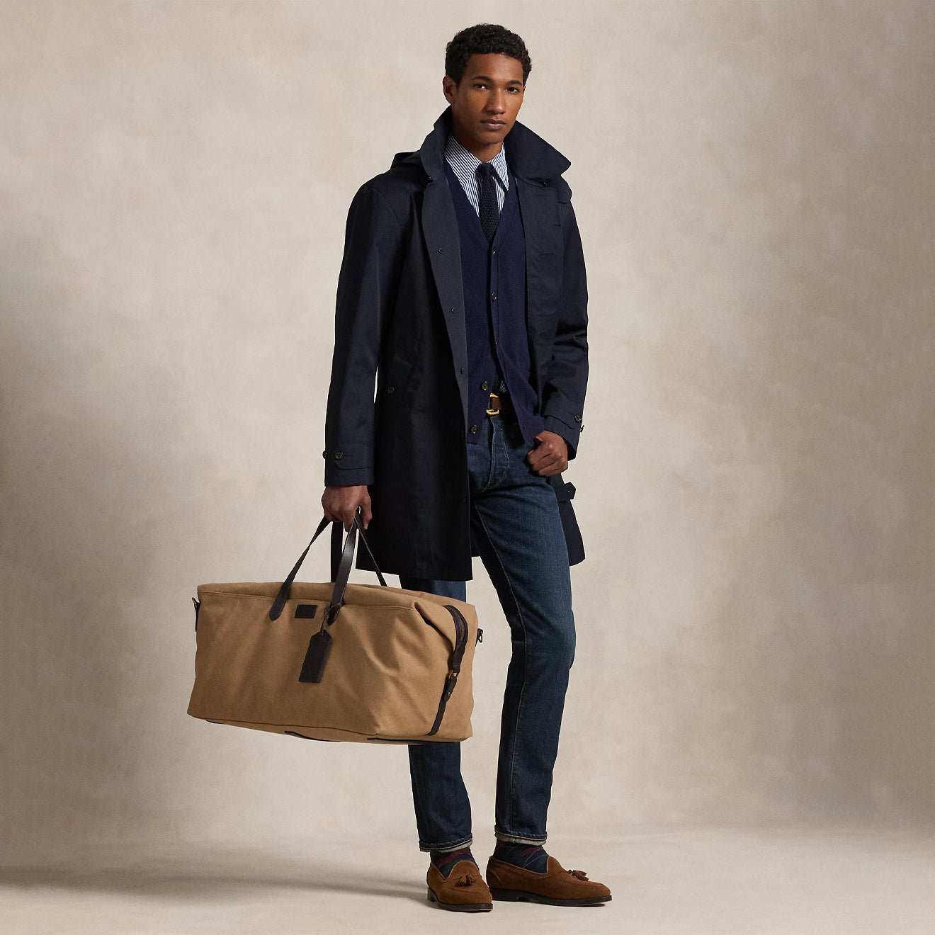 Polo Ralph Lauren Leather - Trim Canvas Duffel Bag Montana Khaki / Dark Brown