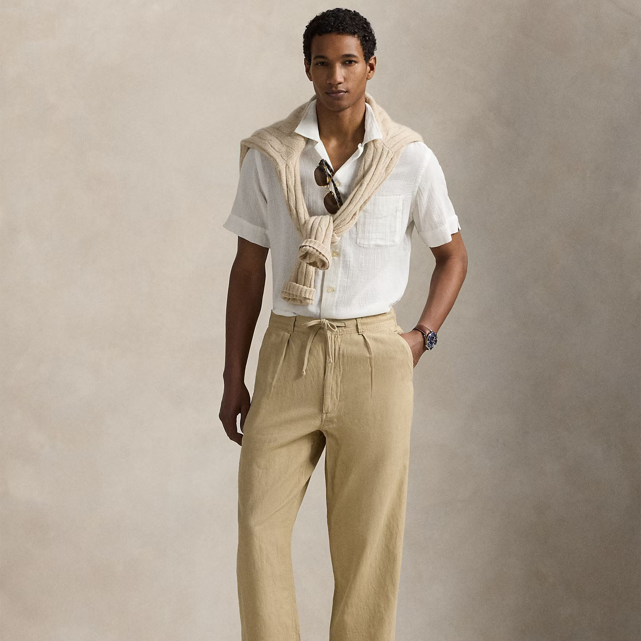 Polo Ralph Lauren Pleated Cotton Linen Pants Coastal Beige - The Sporting Lodge